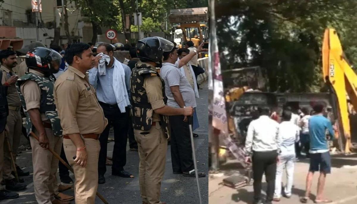 लखनऊ में अवैध वकील चैंबरों पर चला बुलडोजर, विरोध के दौरान पुलिस का लाठीचार्ज